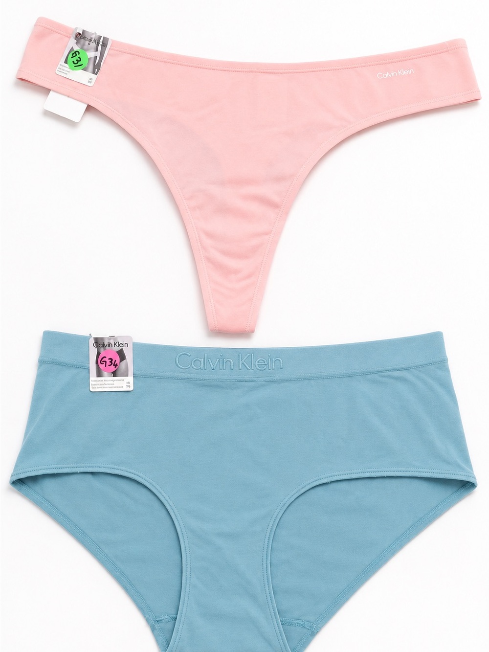 Calvin Klein Pink Thong and Light Blue Hipster Cotton Set
